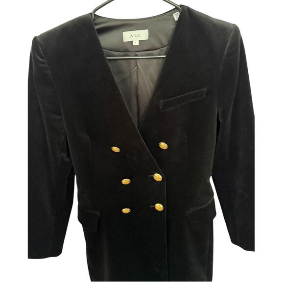 A.L.C Chelsea Velvet Jacket Mini Dress V neck in black with gold buttons size 6 - Picture 4 of 15